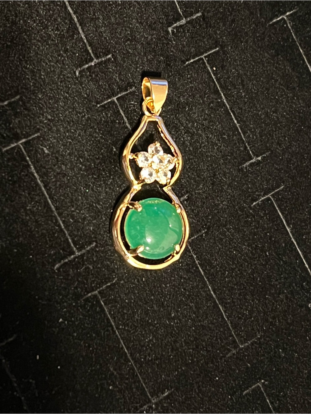 Gold toned Green Jade Gemstone Pendant with Clear quartz- Women Jewelry
